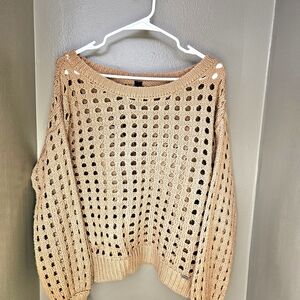 Savvi Dana Sweater Open Knit Crochet Mesh Pullover Boho Tan Beige Size Small